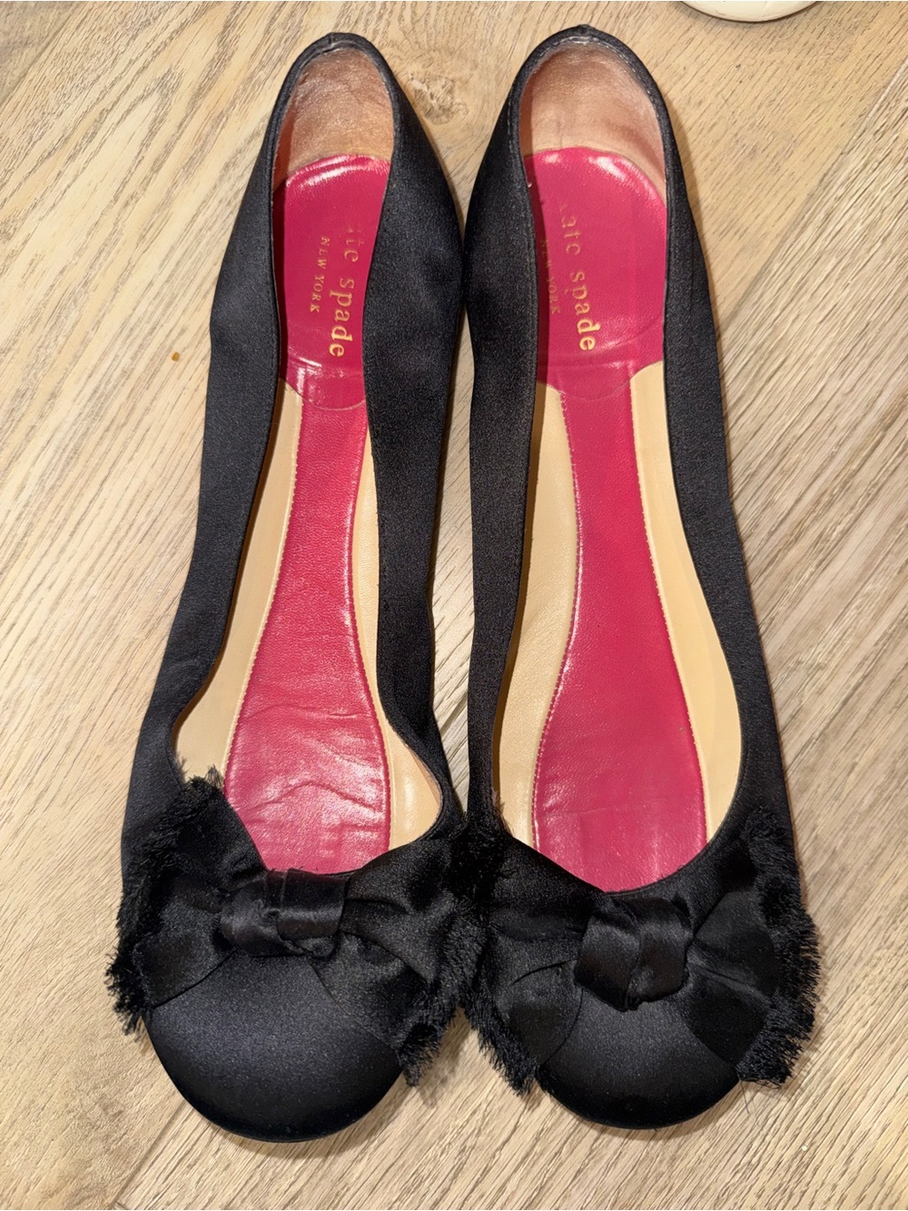 kate spade Black Satin Bow Flats with Pink Insole